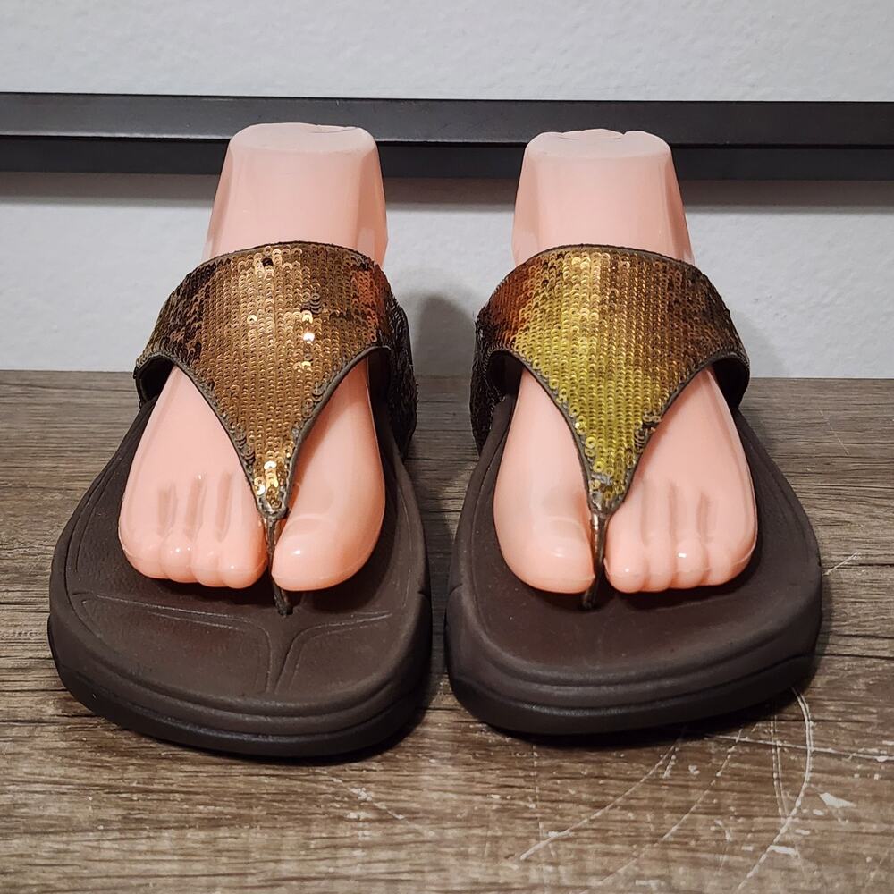 Fitflop Electra Classic Bronze Sequins Flip Flops Sandals Shoes Size 10 Brown - Picture 2 of 9